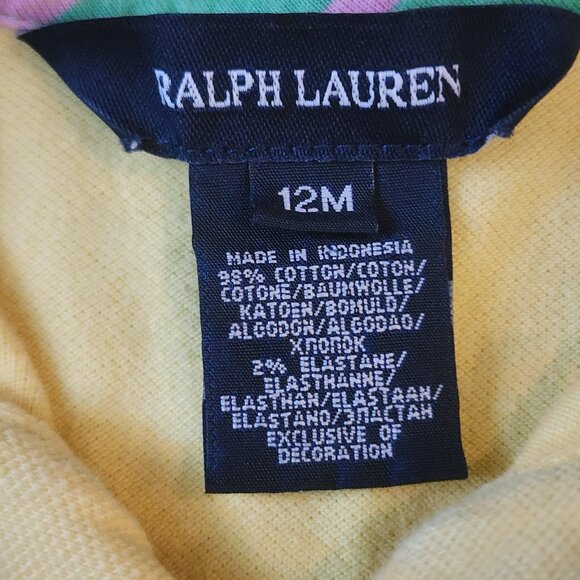 Ralph Lauren Dress Girls 12M Yellow Long Sleeve Polo Pleated Skirt Classic Logo - Picture 6 of 12